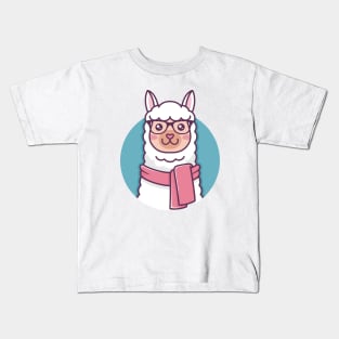 Cute Hipster Llama Kawaii Illustration Kids T-Shirt